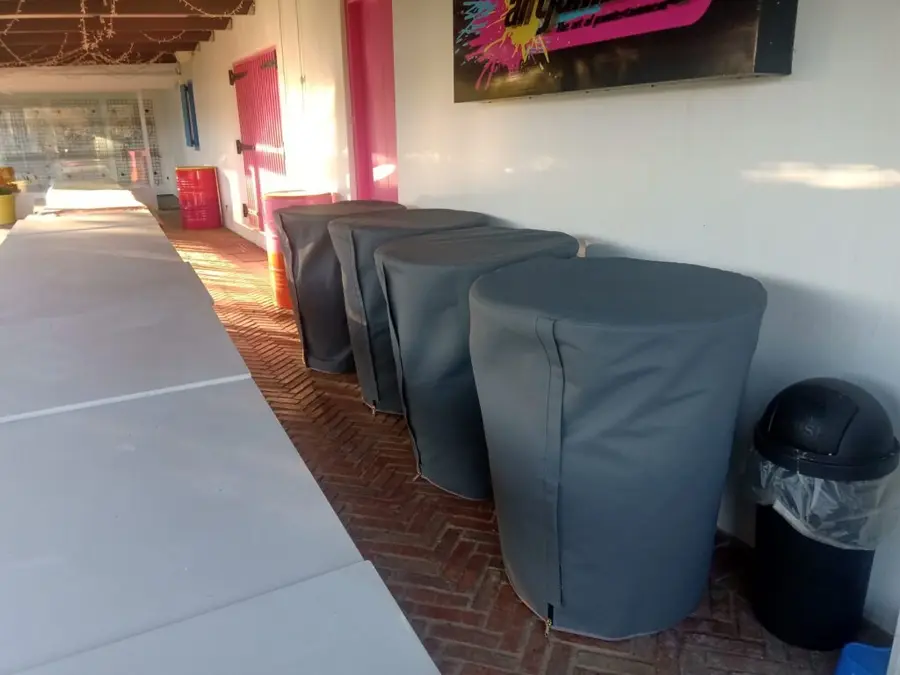 Row of fitted covers in the workshop